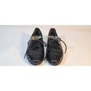 Trotters Black Leather Woven Lace Up Oxford Shoes Womens Size 7.5N